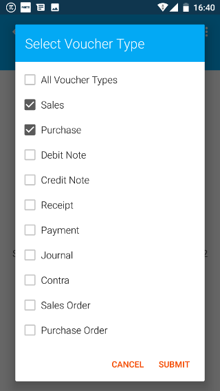 Daybook Voucher Type Select
